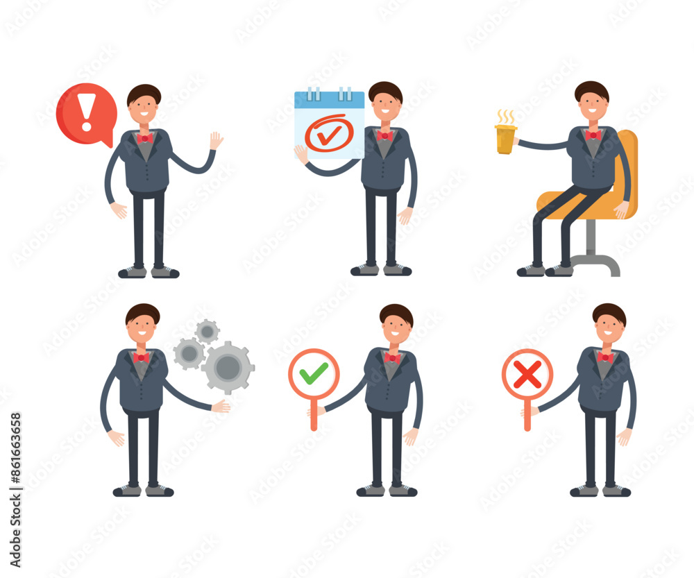 businessman in suit characters in various poses vector illustration businessman in suit characters in various poses vector illustration