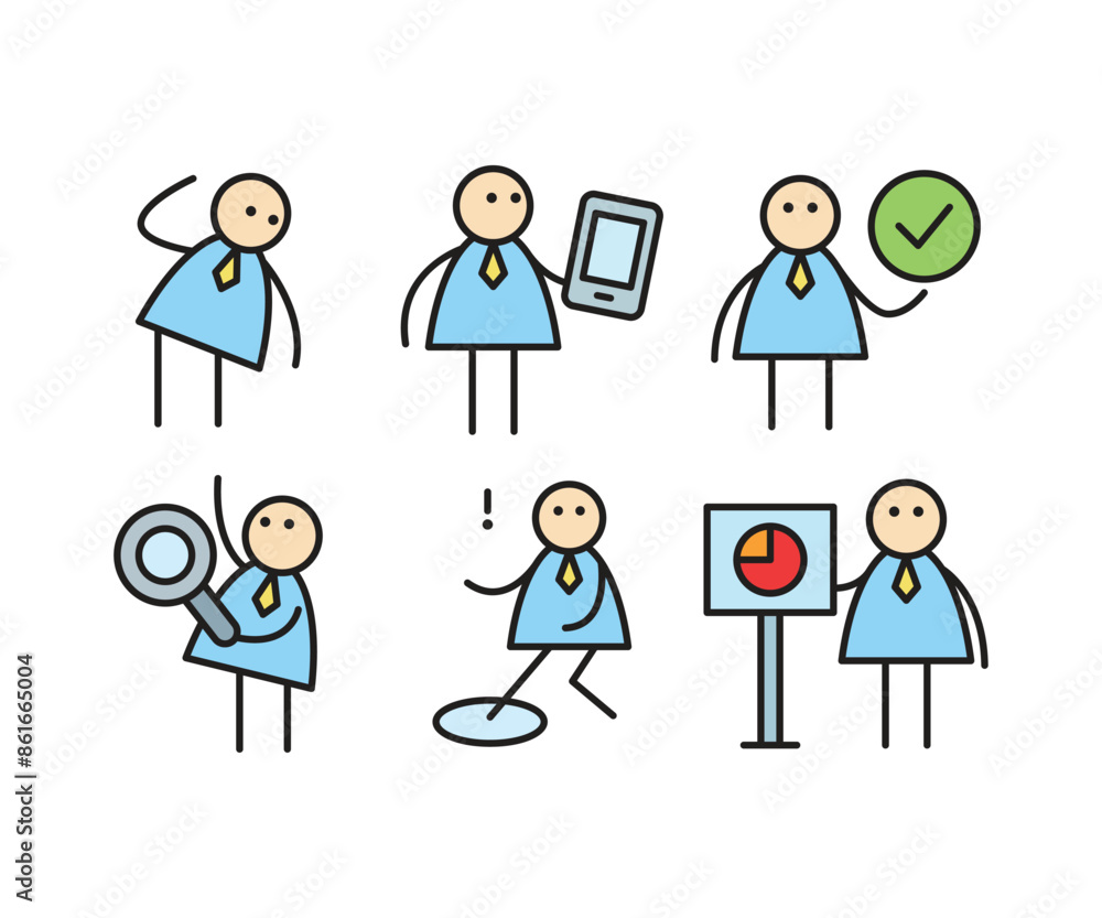 funny businessman characters stick figure in various poses vector illustration funny businessman characters stick figure in various poses vector illustration