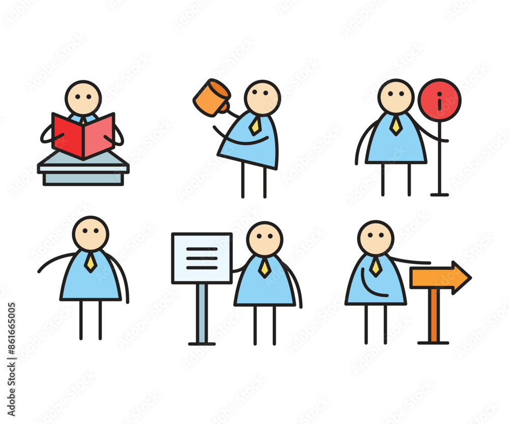 funny businessman characters stick figure in various poses vector illustration funny businessman characters stick figure in various poses vector illustration