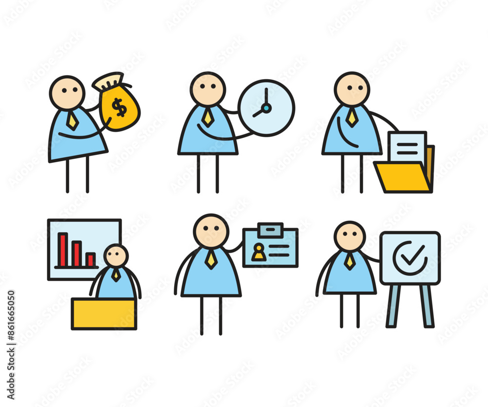 funny businessman characters stick figure in various poses vector illustration funny businessman characters stick figure in various poses vector illustration