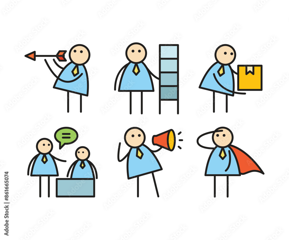 funny businessman characters stick figure in various poses vector illustration funny businessman characters stick figure in various poses vector illustration