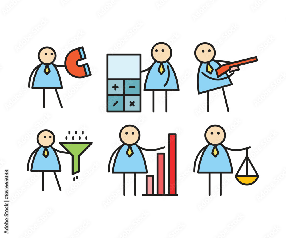 funny businessman characters stick figure in various poses vector illustration funny businessman characters stick figure in various poses vector illustration