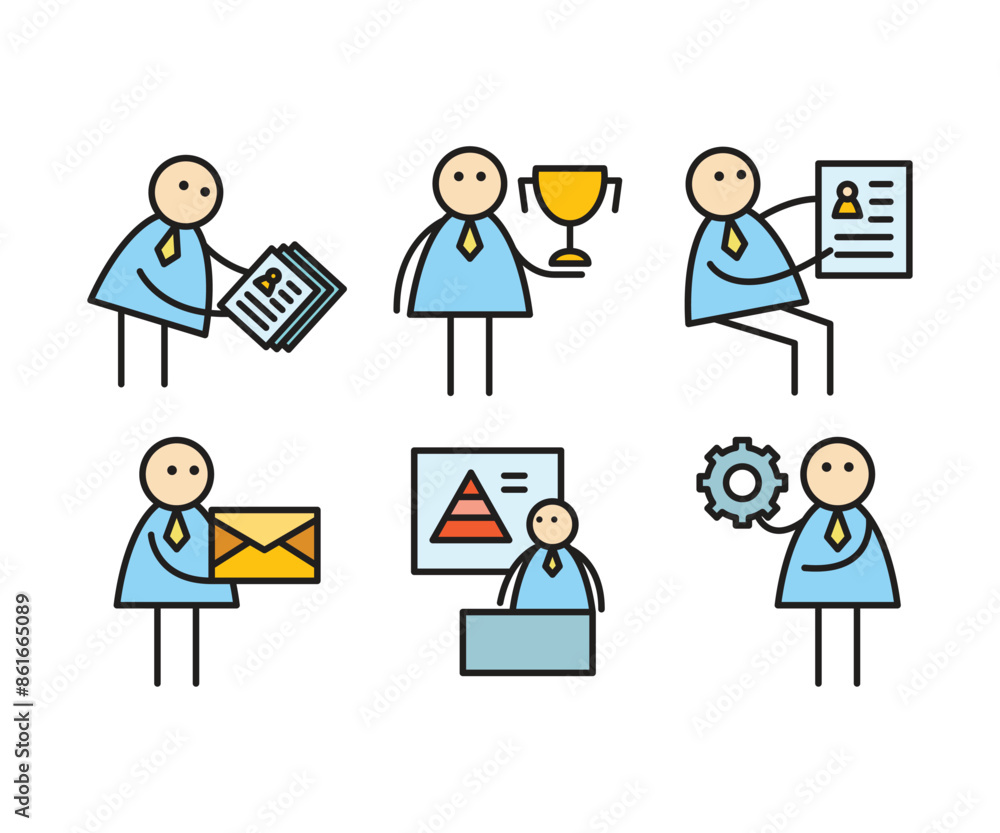 funny businessman characters stick figure in various poses vector illustration funny businessman characters stick figure in various poses vector illustration