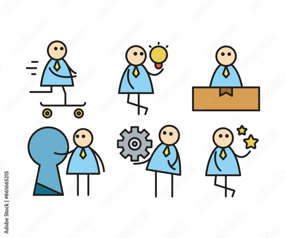 funny businessman characters stick figure in various poses vector illustration funny businessman characters stick figure in various poses vector illustration