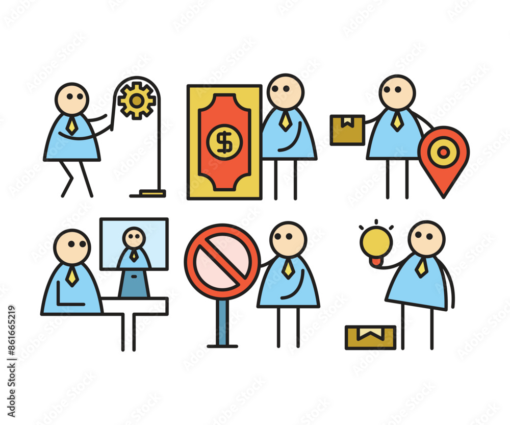 funny businessman characters stick figure in various poses vector illustration funny businessman characters stick figure in various poses vector illustration