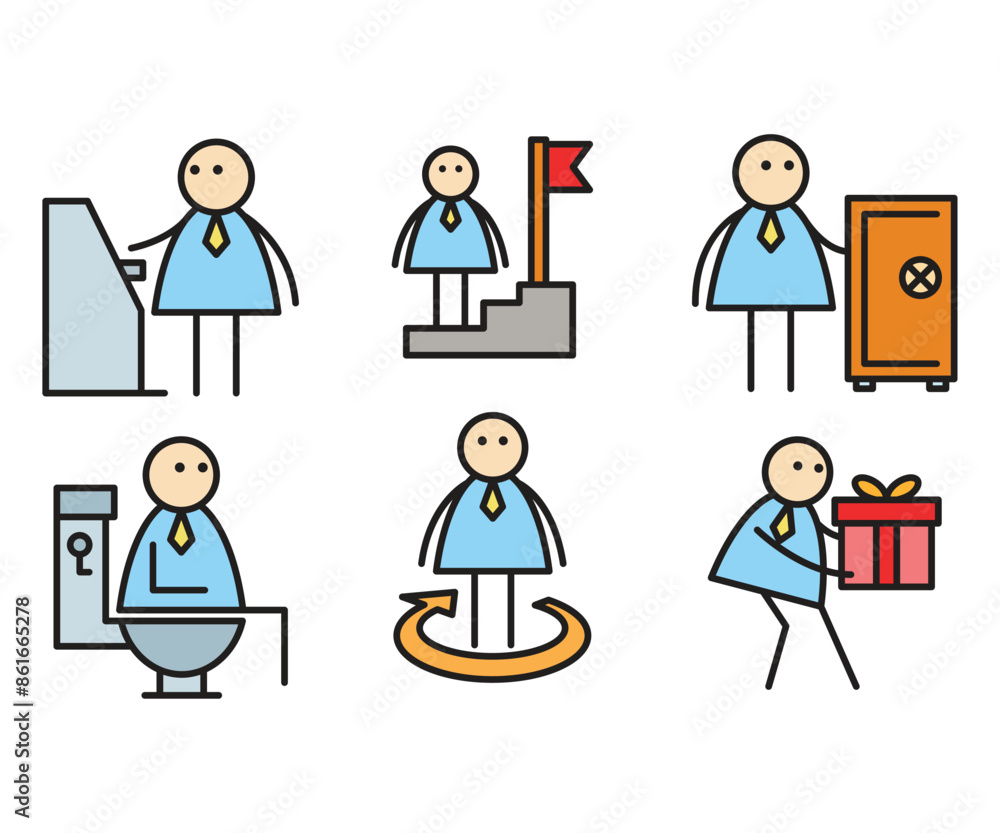 funny businessman characters stick figure in various poses vector illustration funny businessman characters stick figure in various poses vector illustration