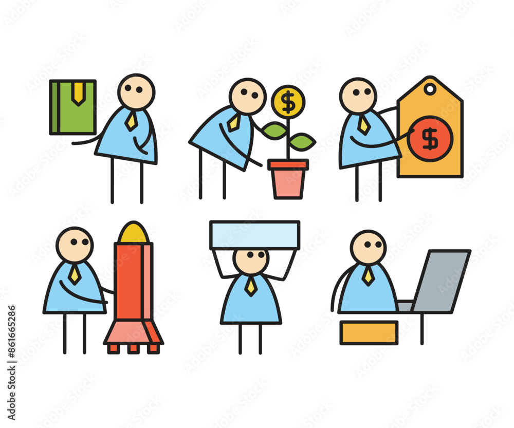 funny businessman characters stick figure in various poses vector illustration funny businessman characters stick figure in various poses vector illustration