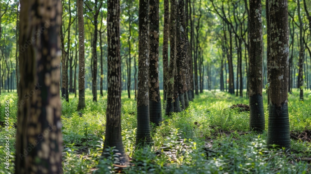 Fototapeta premium A serene forest scene with numerous green trees