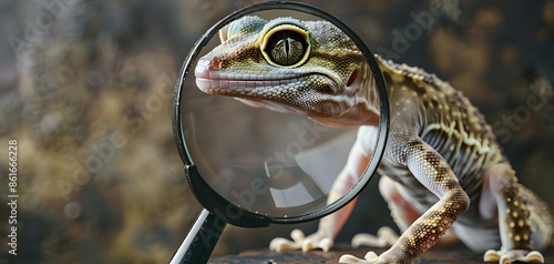 A gecko as a detective with a magnifying glass photo