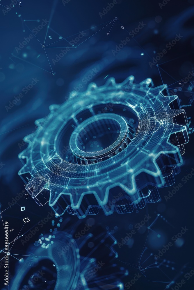Obraz premium Wireframe Illustration of a gear
