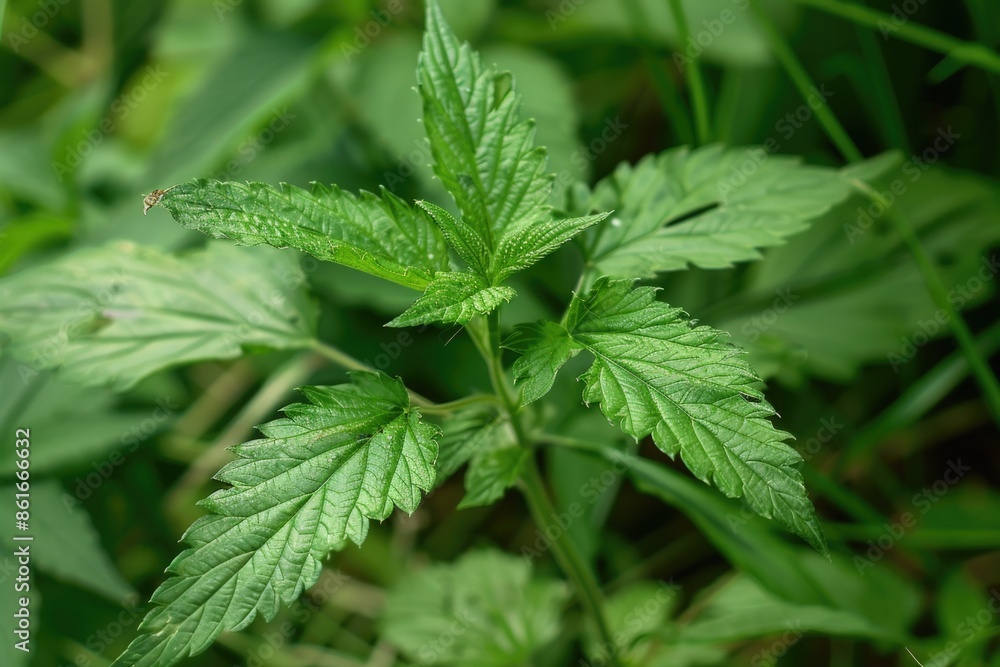Cannabis Leaves: Green Nature Plant with Herb Foliage and Nettle in Spring Cannabis Leaves: Green Nature Plant with Herb Foliage and Nettle in Spring