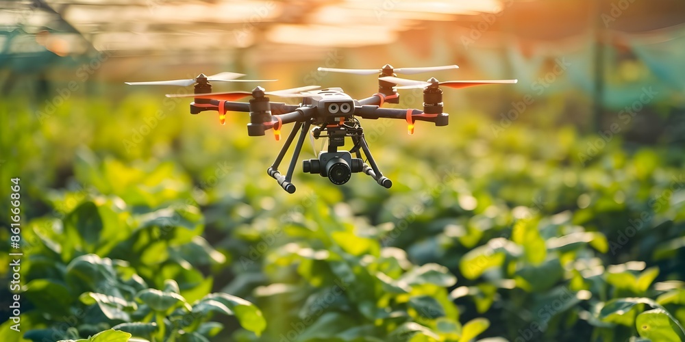 Using Drones for Automated Fertilization of Vegetable Plants. Concept Agricultural Drones, Fertilization Technology, Precision Agriculture, Crop Maintenance, Drone Automation Using Drones for Automated Fertilization of Vegetable Plants. Concept Agricultural Drones, Fertilization Technology, Precision Agriculture, Crop Maintenance, Drone Automation