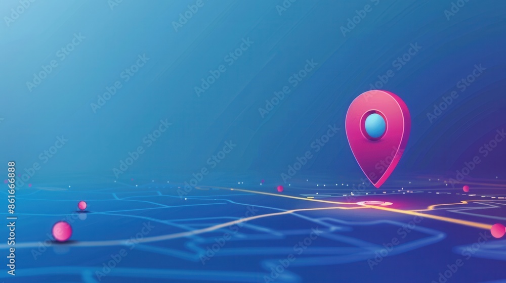 A 3D rendering of a bright red location pin hovering above a digital map with a clean and modern background. Generative AI A 3D rendering of a bright red location pin hovering above a digital map with a clean and modern background. Generative AI