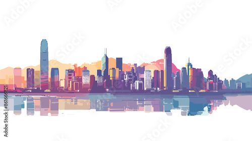 Cityscape panoramic skyline view of Hong Kong island