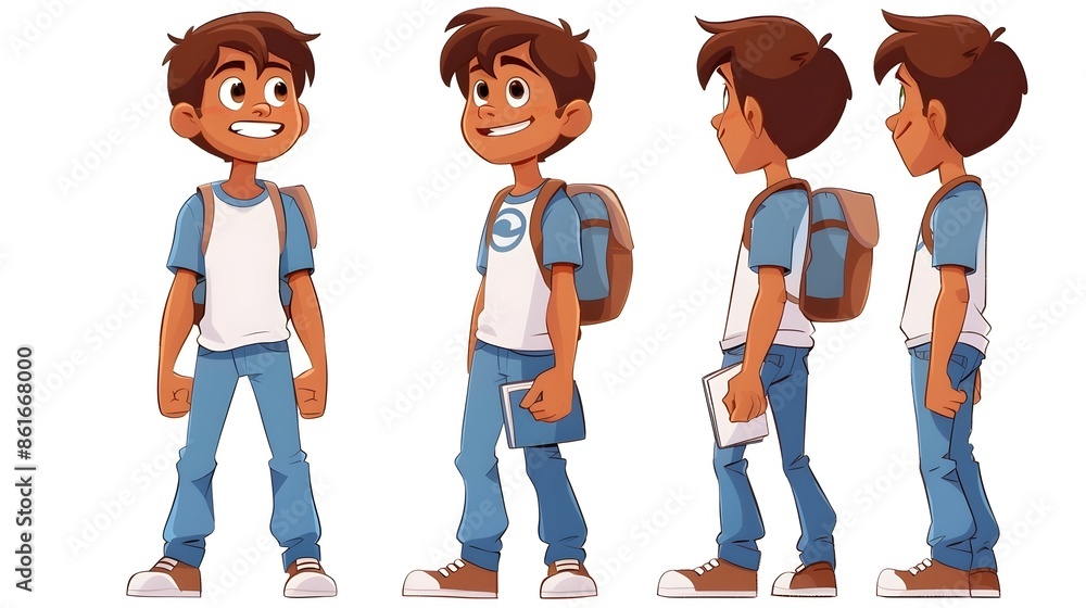 Fototapeta premium Friendly Young Student with Backpack Posing and Smiling in Casual Outfit