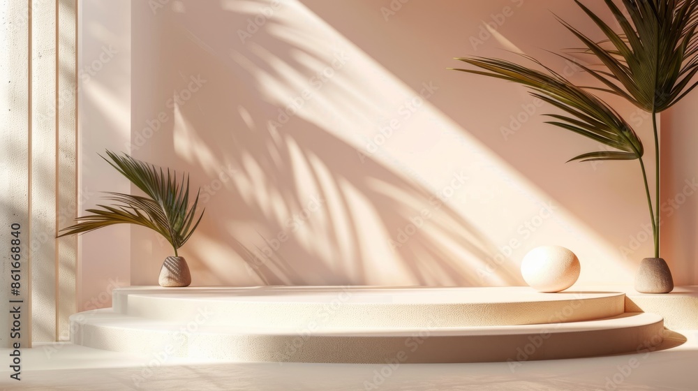 Minimalist Product Display with Palm Leaf Shadows Minimalist Product Display with Palm Leaf Shadows