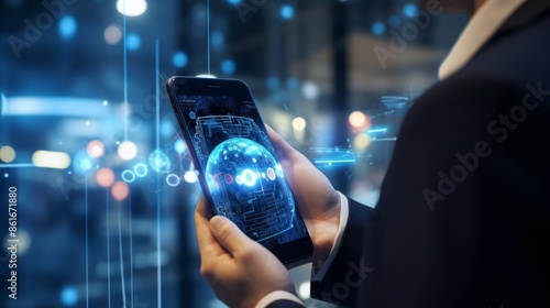 Mobile technology business concept, artificial intelligence, global connection network 