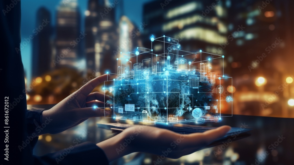 Fototapeta premium Mobile technology business concept, artificial intelligence, global connection network 