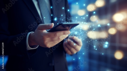 Mobile technology business concept, artificial intelligence, global connection network 