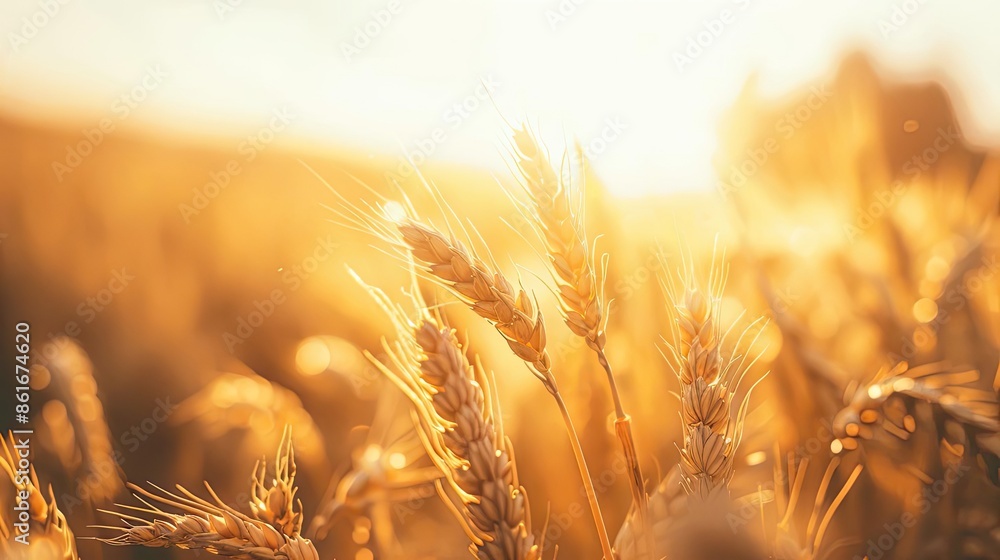 Golden wheat field at sunset, with sunlight shining through the ears of wheat, symbolizing agriculture, nature, and harvest. Golden wheat field at sunset, with sunlight shining through the ears of wheat, symbolizing agriculture, nature, and harvest.