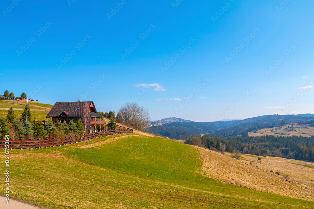 Obraz premium Picturesque Landscapes of the Beskids. The Surroundings of the Town of Wisła