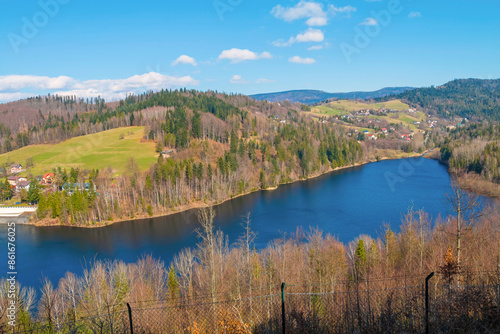 Fototapeta Naklejka Na Ścianę i Meble -  Czernianskie lake. Picturesque Landscapes of the Beskids. The Surroundings of the Town of Wisła