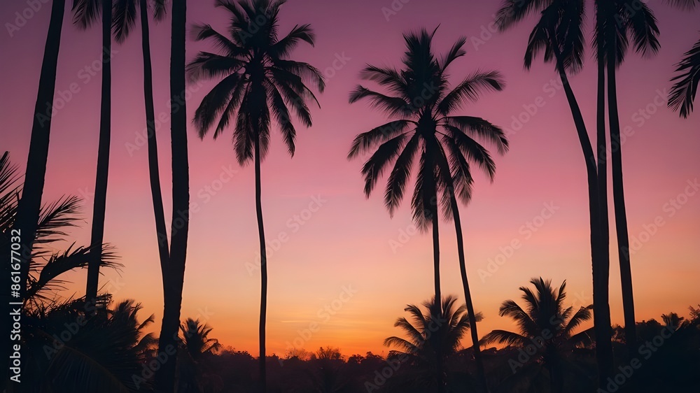 Obraz premium Silhouetted Palm Trees at Sunset: Minimalist Artwork