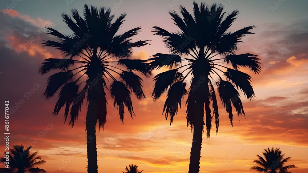 Silhouetted Palm Trees at Sunset: Minimalist Artwork Silhouetted Palm Trees at Sunset: Minimalist Artwork