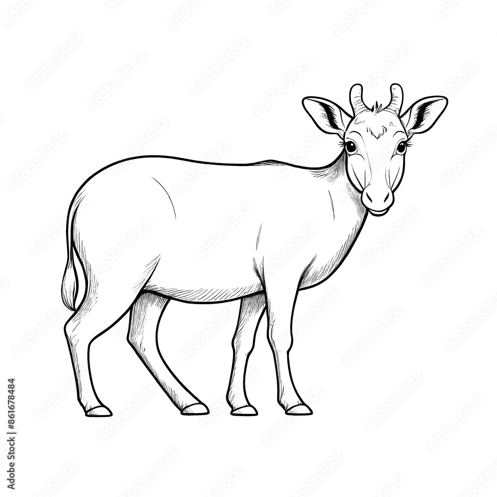 Black and white drawing of a roe deer for children's coloring book Black and white drawing of a roe deer for children's coloring book