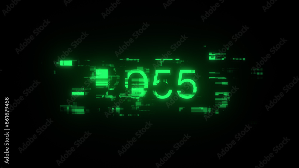 3D rendering 2055 text with screen effects of technological glitches 3D rendering 2055 text with screen effects of technological glitches
