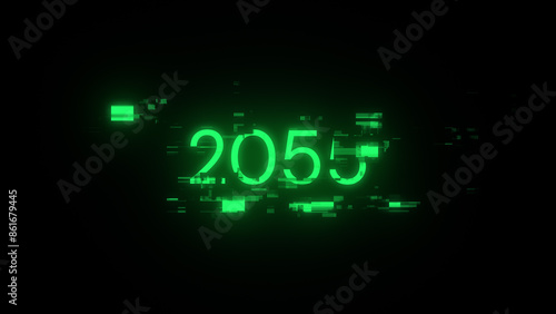 3D rendering 2055 text with screen effects of technological glitches