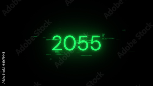 3D rendering 2055 text with screen effects of technological glitches
