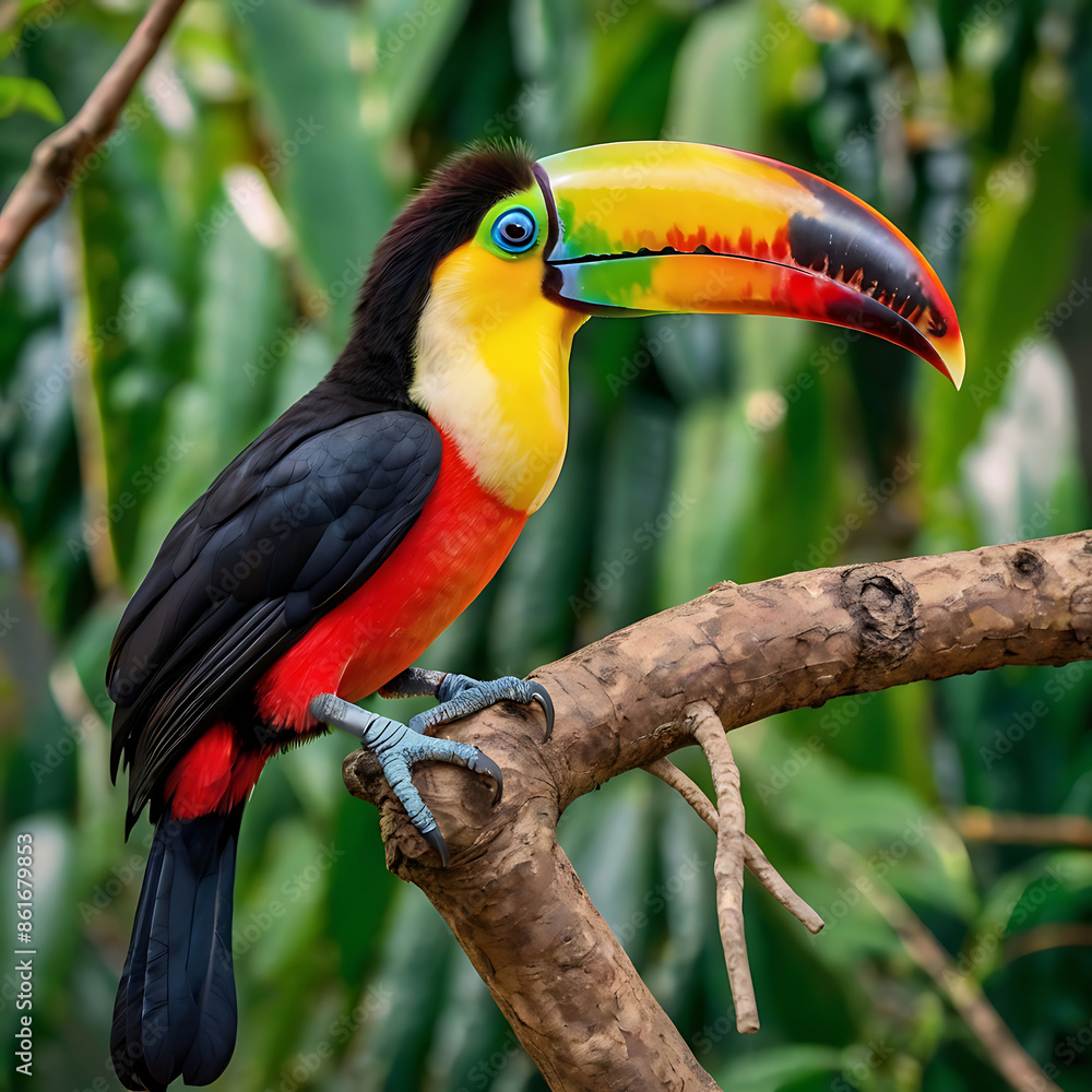 Obraz premium A colorful toucan sitting on a branch in the jungle