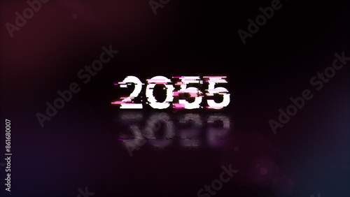 3D rendering 2055 text with screen effects of technological glitches