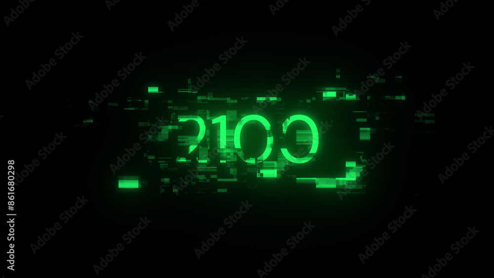 3D rendering 2100 text with screen effects of technological glitches 3D rendering 2100 text with screen effects of technological glitches