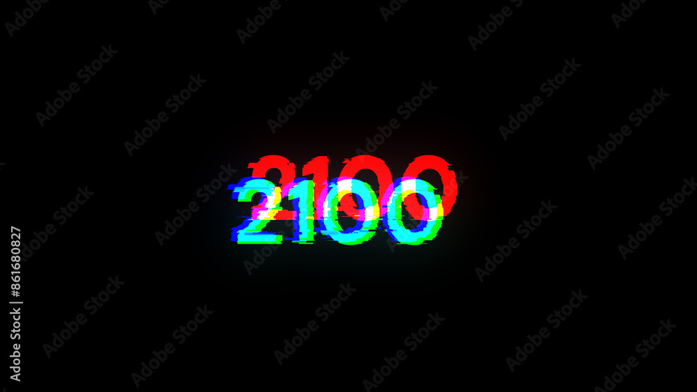 Fotografie 3D rendering 2100 text with screen effects of technological glitches
