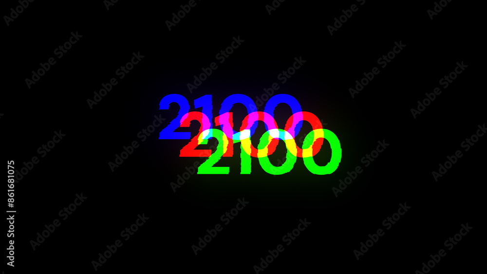 3D rendering 2100 text with screen effects of technological glitches 3D rendering 2100 text with screen effects of technological glitches