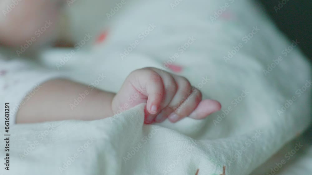 Closeup, sleeping and hand with baby, relax and resting with break, development and calm with newborn. Infant, human and child with fingers, fatigue and growth with dream, morning and home with peace Closeup, sleeping and hand with baby, relax and resting with break, development and calm with newborn. Infant, human and child with fingers, fatigue and growth with dream, morning and home with peace