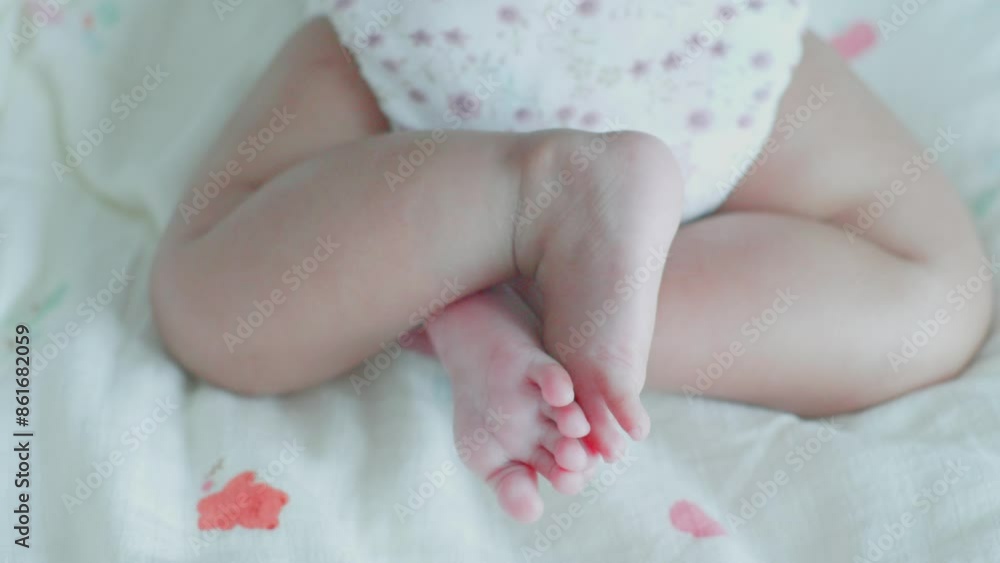 Asian Newborn baby feet on knitted white blanket on sunny morning. Asian Newborn baby feet on knitted white blanket on sunny morning.