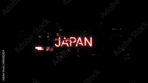 3D rendering Japan text with screen effects of technological glitches