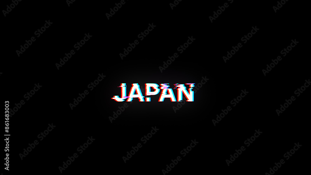 3D rendering Japan text with screen effects of technological glitches 3D rendering Japan text with screen effects of technological glitches