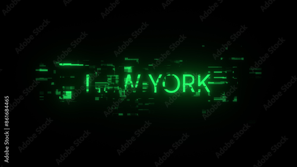 3D rendering New York text with screen effects of technological glitches 3D rendering New York text with screen effects of technological glitches
