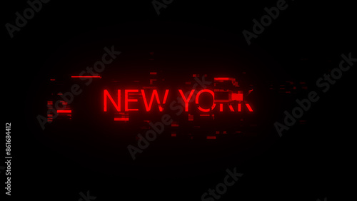 3D rendering New York text with screen effects of technological glitches