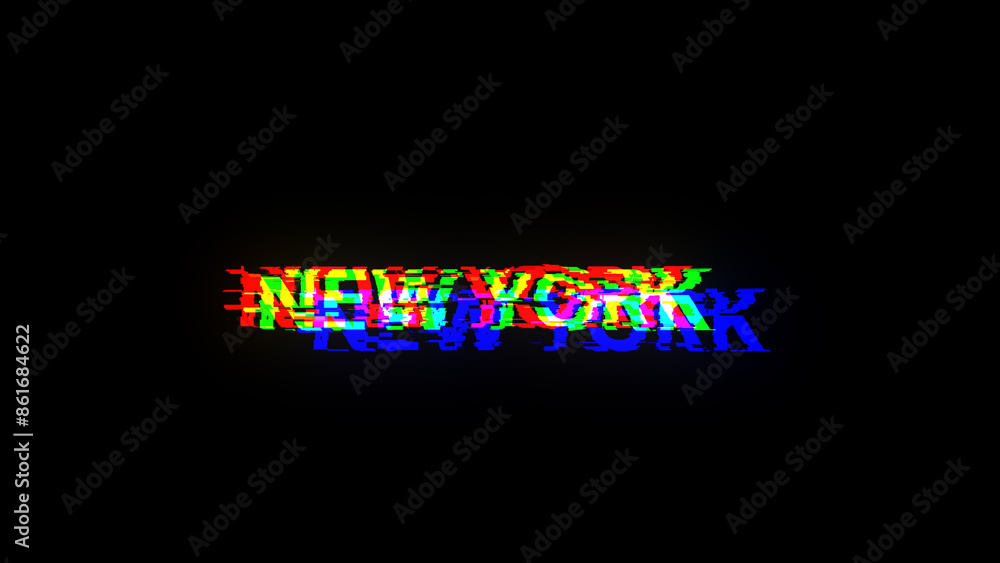 Obraz premium 3D rendering New York text with screen effects of technological glitches