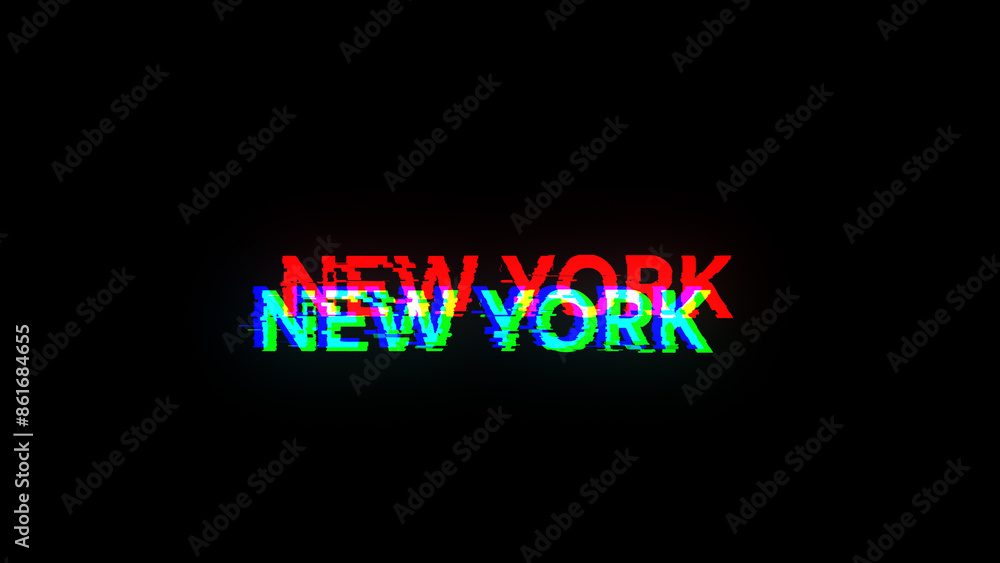 Obraz premium 3D rendering New York text with screen effects of technological glitches