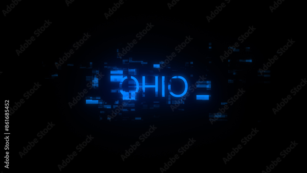 3D rendering Ohio text with screen effects of technological glitches 3D rendering Ohio text with screen effects of technological glitches