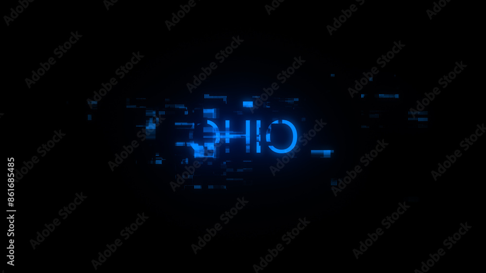 3D rendering Ohio text with screen effects of technological glitches 3D rendering Ohio text with screen effects of technological glitches