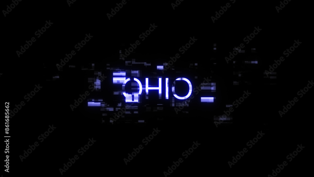3D rendering Ohio text with screen effects of technological glitches 3D rendering Ohio text with screen effects of technological glitches