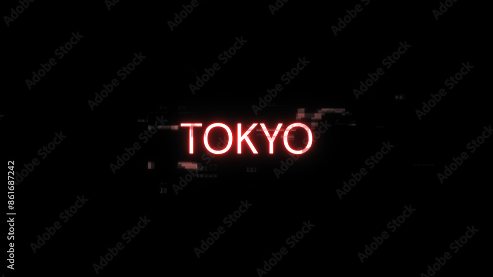 Obraz premium 3D rendering Tokyo text with screen effects of technological glitches