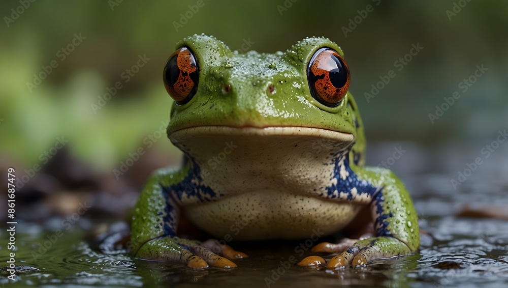 Obraz premium A short story about a frog who embarks on a quest to find the rarest lily pad in the swamp ai_generated